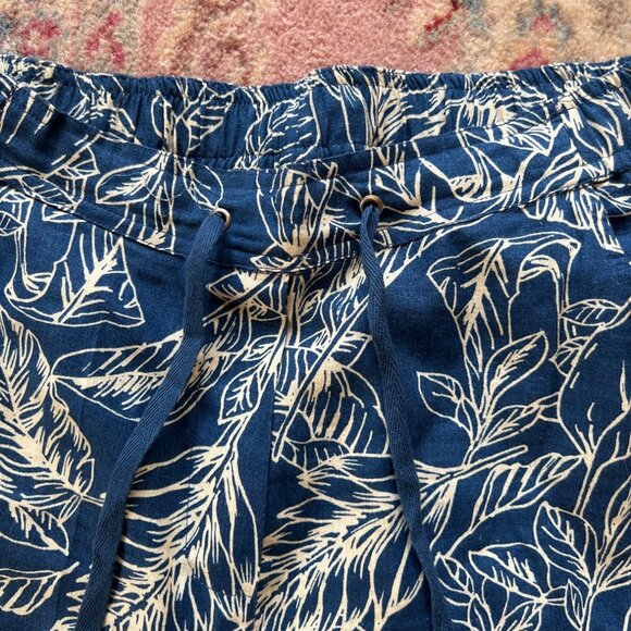 CATHY blue white leaf pattern linen rayon lounge pants WOMEN S - Picture 2 of 4